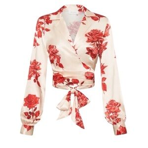 NWT Meshki Amia Satin Rose Wrap Top – Size Small – Romantic Luxe